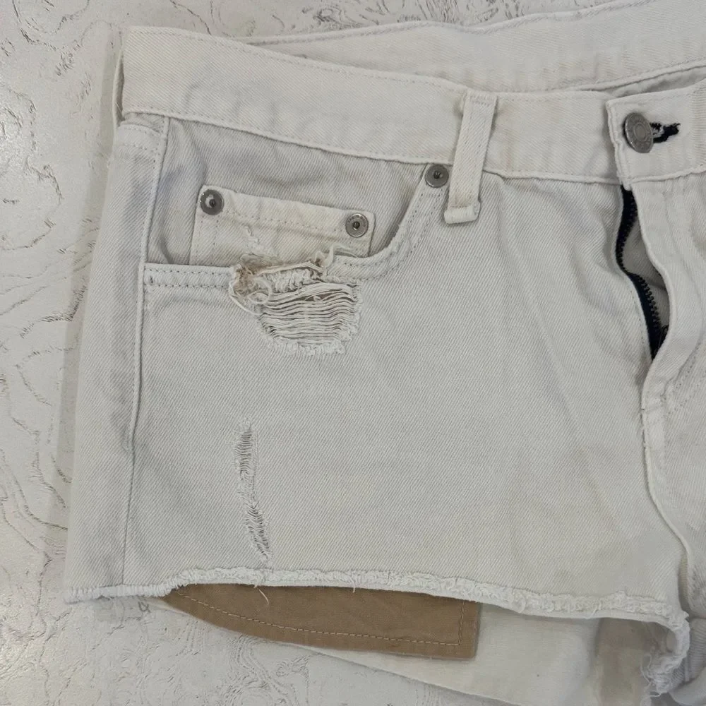 rag & bone Off-White Distressed Denim Cutoff Shorts